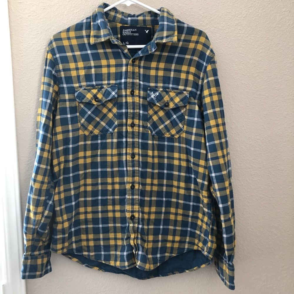 American Eagle Blue Yellow Vintage Fit Plaid Shirt